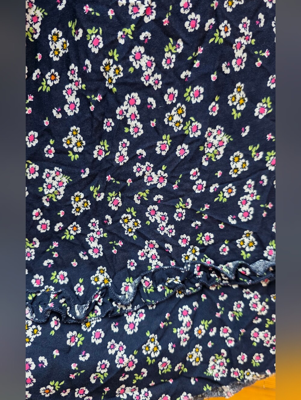 Birch And Stone Smocked Navy Floral Maxi Dress Raw Hem Sz Small - Picture 8 of 9
